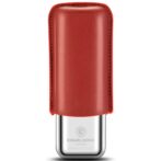Lipstick-style cigar lighter with a red leather cover and a silver metal base showing a Cigarloong logo.