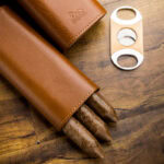 LUBINSKI HY-3305L leather and cedar wood three-cigar case with cutter, alternate product view 3