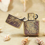 Open Koi and Dragon Zippo Armor lighter showing the windproof insert and front design