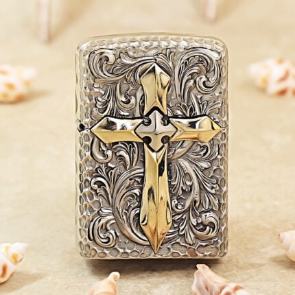 Zippo Antique Silver-Tone Cross Heavy Metal Jacket Lighter