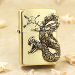 Japanese Zippo etched brass Large Snake Emblem lighter