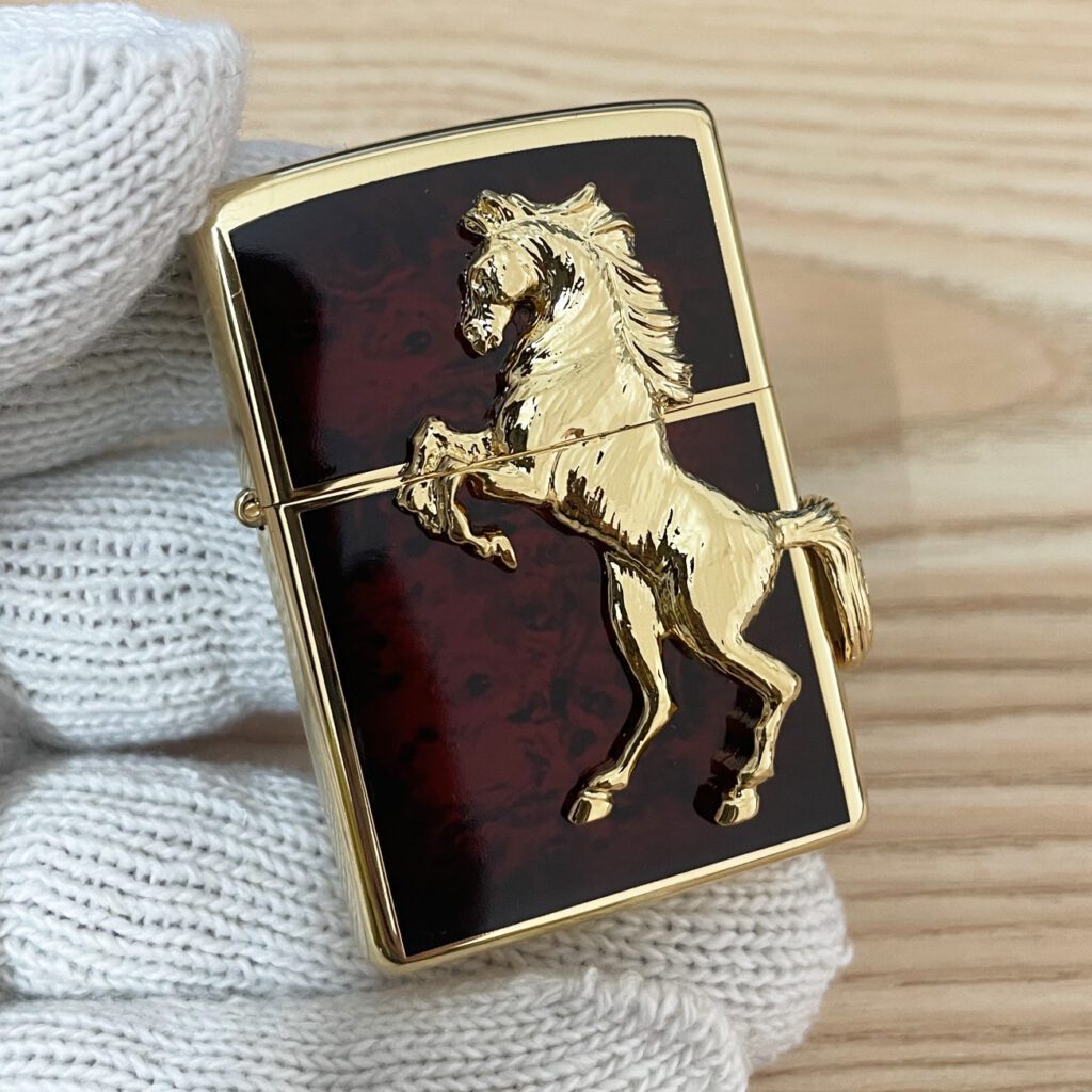 Japanese Zippo Winning Winnie Horse Metal Gold Red Lighter