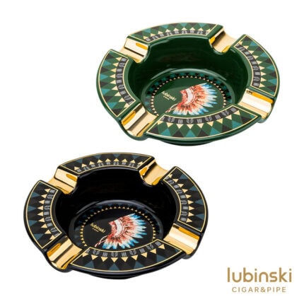 LUBINSKI YJA-20031 round four-cigar ceramic ashtray with gold accents