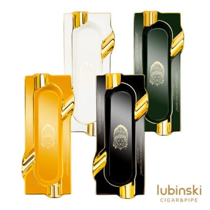 LUBINSKI YJA-20034 rectangular four-cigar ceramic ashtray with gold accents