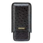 Black ostrich-textured leather case with a gold Lubinski logo on the front.
