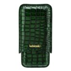 Green crocodile‑pattern leather phone case with a front flap and gold Lubiski logo