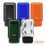 LUBINSKI textured Atelier leather cases for three cigars in assorted embossed finishes