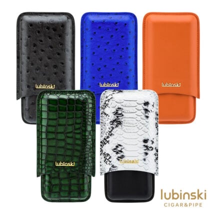 LUBINSKI textured Atelier leather cases for three cigars in assorted embossed finishes