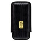 Black woven leather cigar case with a gold Lubinski logo on the front.
