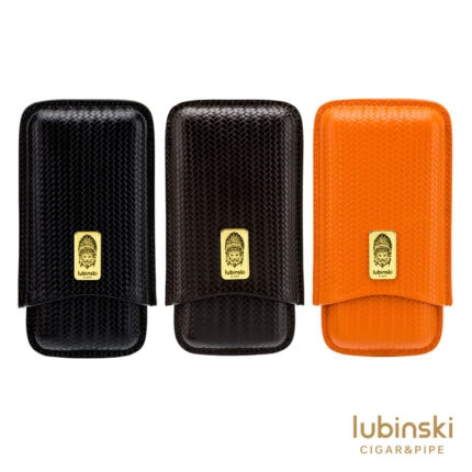 Black brown and orange LUBINSKI wheat-ear woven leather cases for three cigars