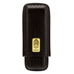 Black textured leather cigar case with gold logo plaque ( Lubinski CIGARS ) on front.