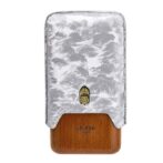 Lubinski Cigar lighter/cigar accessory with a silver patterned lid and a wooden base, displaying the Lubinski Cigar logo.