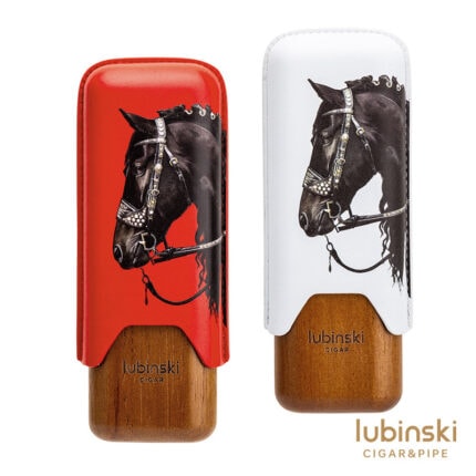 LUBINSKI YJA-50031 Year of the Horse leather and cedar wood cigar case for two cigars