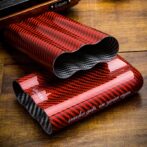 Red and black carbon fiber-patterned curved sleeve with an outer tube, featuring the phrase 'smoke gets in your eyes' along the side.