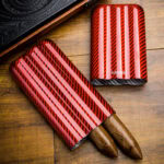 LUBINSKI YJA-70001 vertical-stripe carbon fiber cigar case for three cigars, alternate product view 3