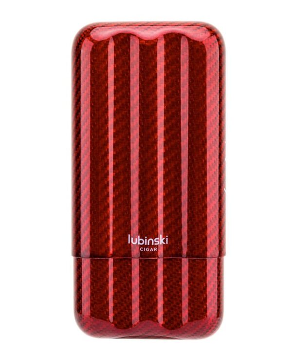 Red glossy lighter with vertical red stripes and Lubinski branding at the center