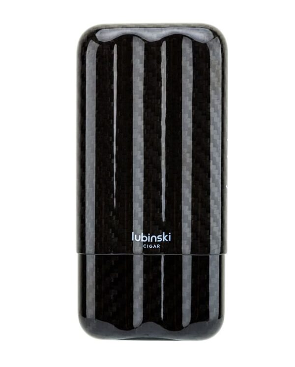 Black glossy Lubinski cigar lighter with vertical stripes, compact pocket-sized design