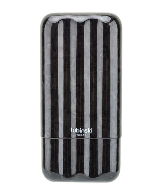 Lubinski cigar lighter with black and gray vertical stripes and glossy finish.