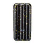 Black lacquer lighter with vertical stripes and gold flecks, branded 'Lubinski Cigar' on the front