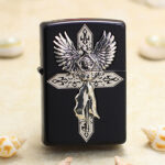 Japanese Zippo black matte angel cross lighter