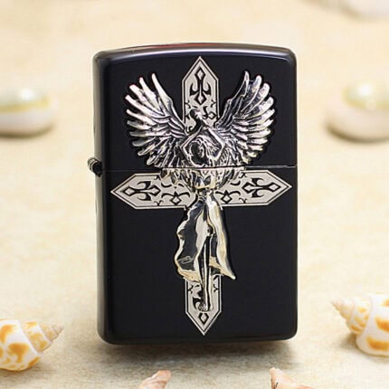 Japanese Zippo black matte angel cross lighter