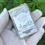 Camel Wides limited-edition sterling silver Zippo lighter – reverse view showing vintage advertising copy and skyline imagery