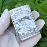 Camel Wides limited-edition sterling silver Zippo lighter – angled reverse view of the Camel Wides promotional engraving