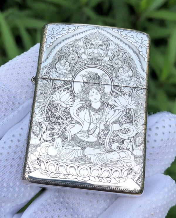 ZippoSterlingSilverWhiteTaraBuddhism_13