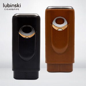 LUBINSKI Multi Function Leather Cedar Wood Cigar Case for 3 Cigars