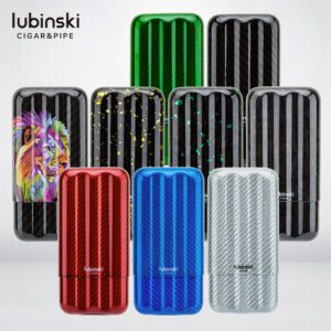 LUBINSKI Portable Carbon Fiber Vertical Stripes Cigar Case for 3 Cigars