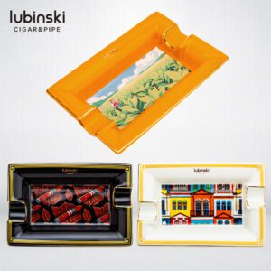 LUBINSKI Painted Two Slot Cigar Havana Ceramics Ashtray
