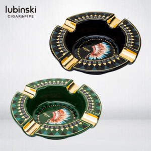 LUBINSKI Painted Four Slot Cigar Gilded Round Ceramics Ashtray