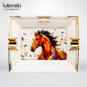 LUBINSKI Painted Two Slot Cigar Year of The Horse Ceramics Ashtray
