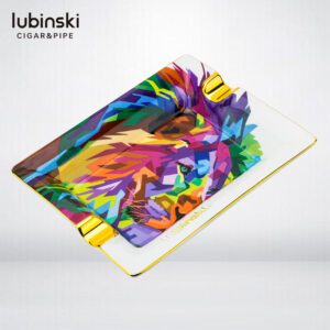 LUBINSKI Painted Two Slot Gilding Lion Cigar Ceramics Ashtray