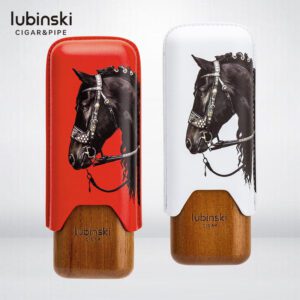 LUBINSKI Leather Cedar Wood Year of Horse Cigar Case for 2 Cigars
