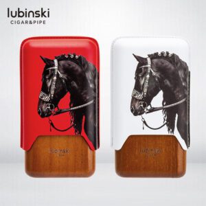 LUBINSKI Leather Cedar Wood Year of Horse Cigar Case for 3 Cigars