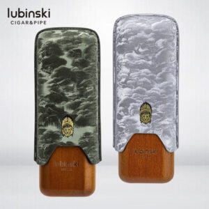 LUBINSKI Microfiber Leather Cedar Wood Landscape Cigar Case for 2 Cigars