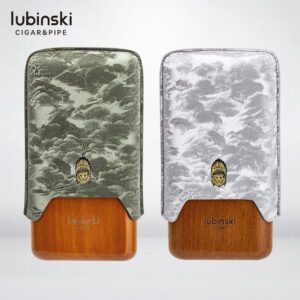 LUBINSKI Microfiber Leather Cedar Wood Landscape Cigar Case for 3 Cigars