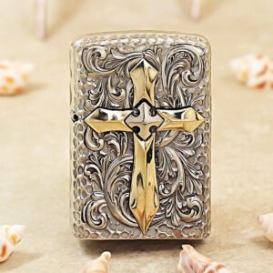 Zippo Antique Silver Heavy Armor Jacket Cross Lighter