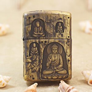 Etching Armor Brass Grotto Buddha Zippo Lighter