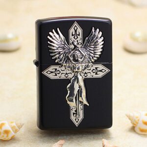 Japanese Zippo Black Matte With Angel Cross Lighter