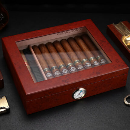 CigarLoong rosewood glass-top cigar humidor with front hygrometer