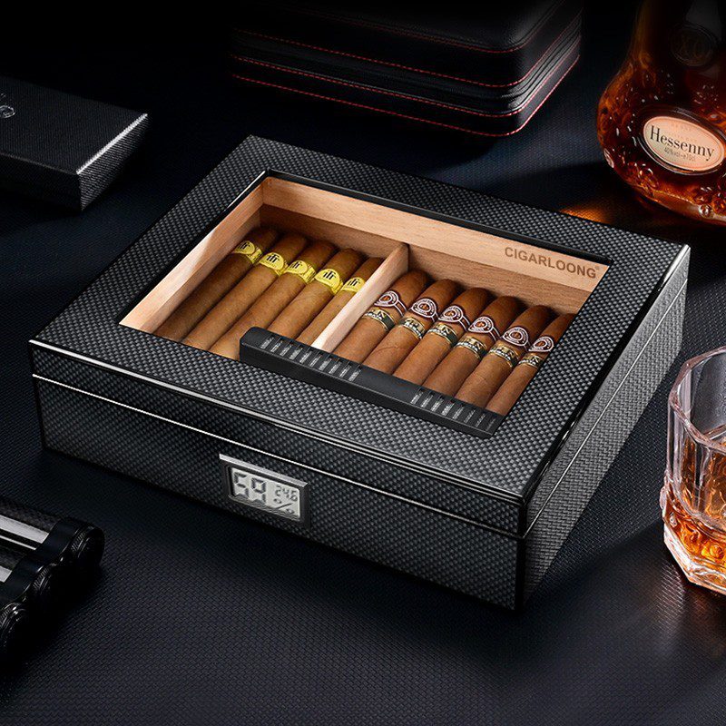 Cigarloong Carbon Fiber Cedar Wood Cigar Box Humidor Case