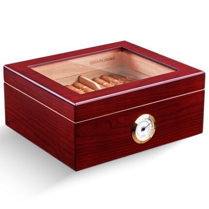 CigarLoong Amarone rosewood glass-top humidor with brass hygrometer