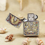 Open White Tara Zippo Armor lighter showing the windproof insert and front design