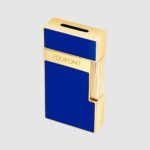 Angled top view of S.T. Dupont Biggy Blue Lacquer Gold Lighter 025005