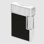 S.T. Dupont Ligne 1 C14121 angled view with engraved silver-tone top and black lacquer