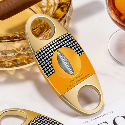 CigarLoong yellow plaid stainless steel cigar cutters in guillotine and V-cut styles