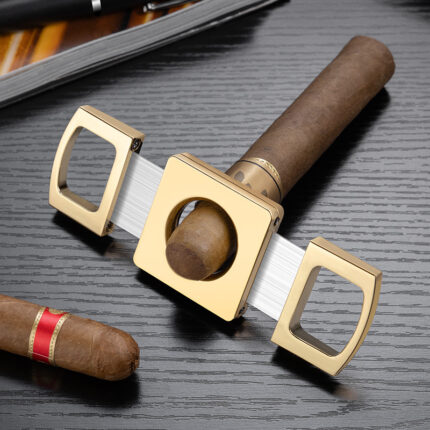 CigarLoong stainless steel double-blade guillotine cigar cutter in black and gold