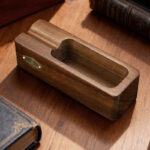 CigarLoong CL-004 engraved walnut wood single-cigar ashtray, alternate product view 1
